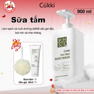 Sữa Tắm Tràm Trà Cokki pH 5.5 900ml - Tẩy Tế Bào Chết & Dưỡng Trắng Da Toàn Thân - Cân Bằng Độ Ẩm, Làm Sạch Sâu & Se Khít Lỗ Chân Lông - Cho Da Nhạy Cảm