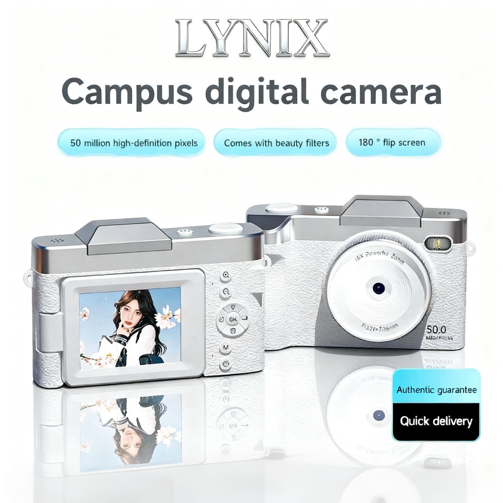 【 LYNIX Mới Ra mắt với thẻ SD miễn phí 】 Camera SLR kỹ thuật số tự động M27 4K Ultra HD, Zoom 16x, Flash tích hợp, WiFi, 180° Màn hình lật, Camera hành động, di động để sử dụng tại nhà