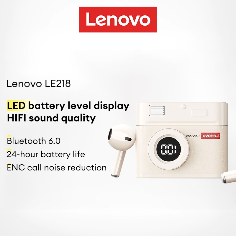 Tai nghe Bluetooth Lenovo LE218 Âm thanh vòm Hi-Fi Độ trễ thấp Màn hình mức pin Mẫu máy ảnh Bluetooth 6.0