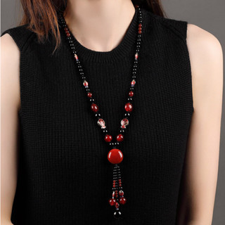 Thiết Kế Ban Đầu Phong Cảnh Dân Tộc Cloisonne Lễ Hội Cá Đỏ Mặt Dây Chuyền Áo Len Dài Dây Xích Retro Sườn Xám Mã Não Gốm Thủy Tinh Đính Hạt Vòng Cổ Quần Áo Phụ Kiện