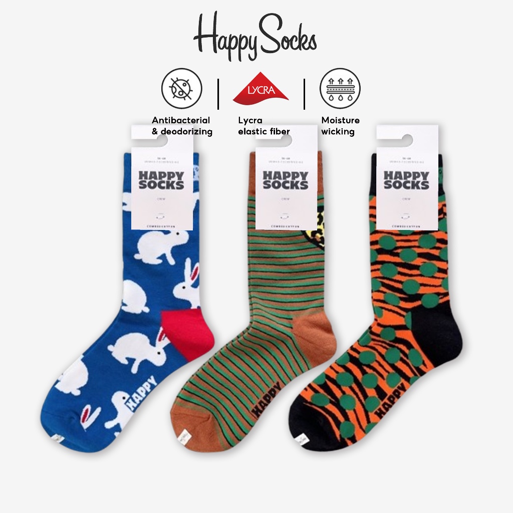 Happy Socks Tất Vớ Nữ Dễ Thương Cotton Crew Socks Con Thỏ