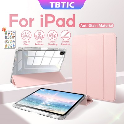 Ốp lưng iPad TBTIC, acrylic trong suốt có Pen holder, tương thích với Air 8 7 6, M4 M3 M2, 12 11 Gen A16, Pro 11 inch 2024, Air 5 4 10.9, 10 9 8 7 10.2, Mini 7 6 inch