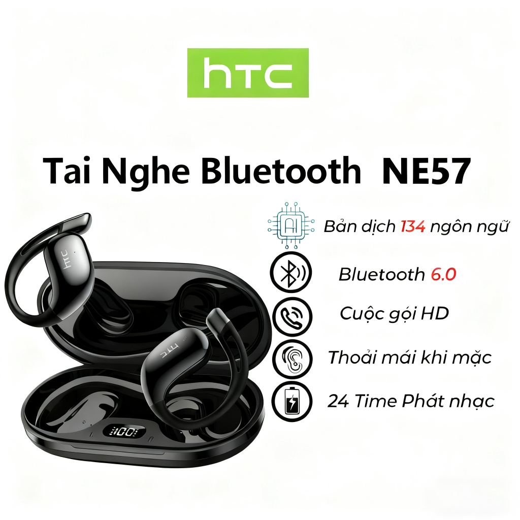 Tai nghe dịch thuật HTC NE57 Al Tai nghe không dây Bluetooth 6.0 Hỗ trợ 134 ngôn ngữ Tai nghe Bluetooth dịch OWS Tai nghe nhét tai mở IPX7 Tai nghe thể thao chống nước có micrô | BigBuy360 - bigbuy360.vn