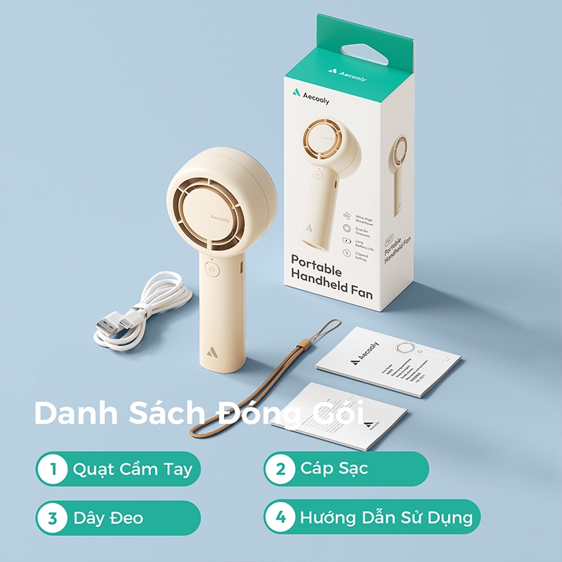 Aecooly Halo 01 Quạt cầm tay mini Quạt Turbo cầm tay cầm tay Aecooly [Thời gian làm mát tối đa 24H], Quạt Mini sạc USB 5 tốc độ | BigBuy360 - bigbuy360.vn