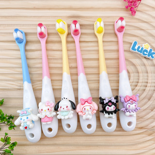 Bàn chải đánh răng trẻ em Sanrio 3 đến 6-12 tuổi có cánh Kuromi Lông mềm Bảo vệ nướu cao cấp Bảo vệ răng Bàn chải đánh răng đầu nhỏ