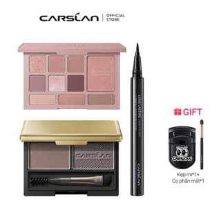 【Combo Carslan 10 màu Phấn mắt 12g + Bút kẻ mắt dạng lỏng màu đen 2ML + 2 màu Phấn kẻ mày 3g