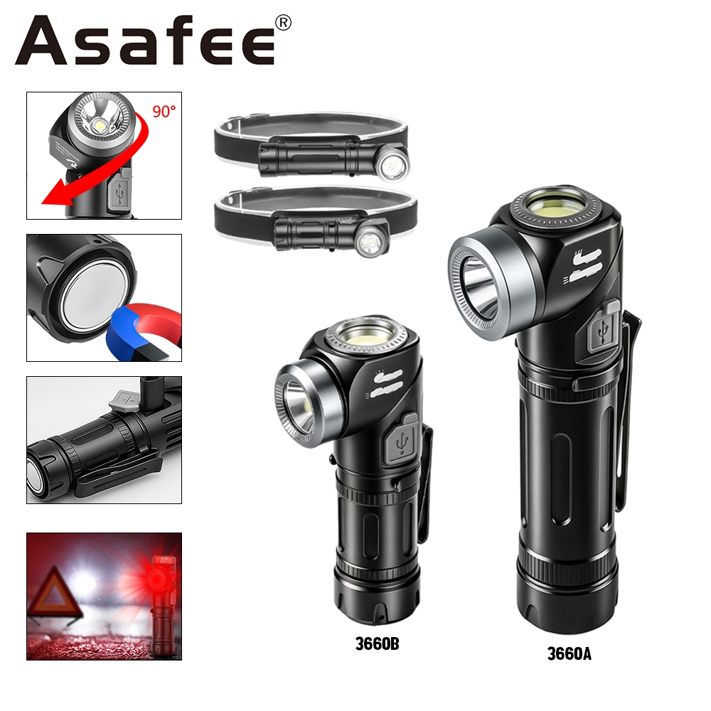 Đèn pin từ tính đa chức năng ASAFEE 3660A / 3660B Đèn làm việc có thể xoay được Bên ánh sáng trắng &