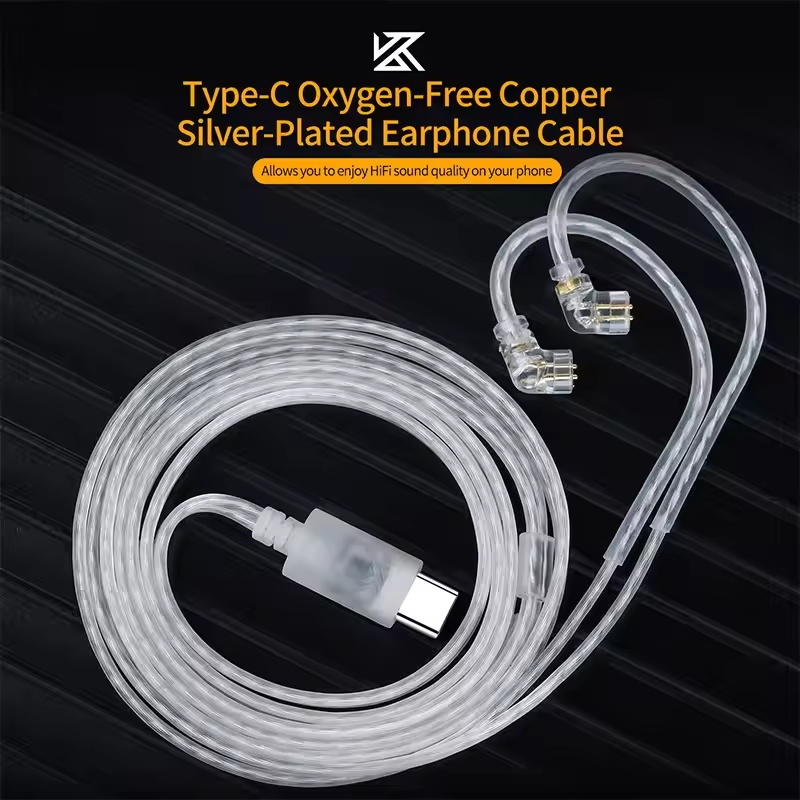 KZ Tai Nghe Cáp Mạ Bạc Nâng Cấp Cáp Tai Nghe Type-c Cắm 2PIN Dây Cho KZ EDC Pro Castor