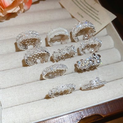 DREJEW Zircon Hoa Nơ Rỗng Nhẫn Thời Trang Thanh Lịch Tính Khí Nhẫn