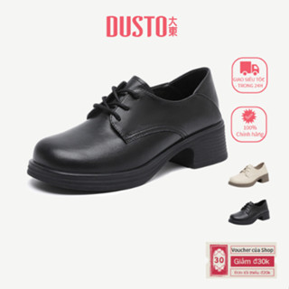  DUSTO giày oxford nữ giày nữ Chunky Gót Cao Gót Nữ Giữa Gót 4.5cm Giày Da Dây Giày DW25Q0013A 