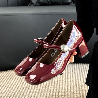Da Thật Đế Bằng 5.5cm Vuông Nữ Giày Nữ Giày Moccasin Giày Cao Gót Phong Cách Anh Giày Da Nữ Loafers Lolita