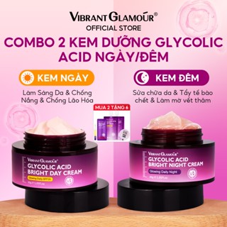 Combo kem dưỡng glycolic acid VIBRANT GLAMOUR  bảo vệ ban ngày & sửa chữa ban đêm & dưỡng trắng & làm mờ vết thâm & chống lão hóa & tẩy da chết