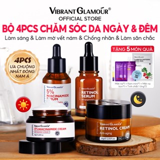 MAX Sáng C + Tối A Bộ 4 món VIBRANT GLAMOUR Ban ngày: Niacinamide + VC, mờ thâm & làm sáng da, Ban đêm: Gấp đôi Retinol, chống nhăn & chống oxy hóa