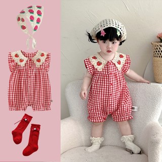  0-24M Quần Áo Cho Bé Sơ Sinh Bé Gái Jumpsuit 3 Mảnh Dễ Thương Dâu Voan Bộ Áo Liền Quần 