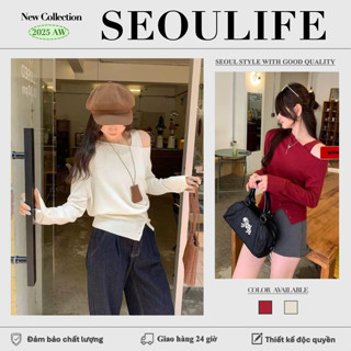  SEOULIFE | Áo Phông Nữ Trễ Vai Dài Tay Ôm Sát Eo Tôn Dáng Áo Kiểu Nữ Hot Trend 2025 Thanh Lịch Gợi Cảm 