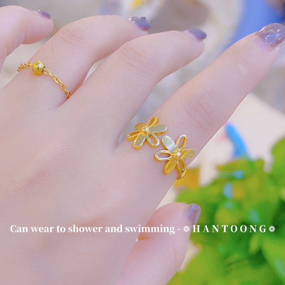 Nhẫn Nơ Thép Không Gỉ Mạ Vàng 18K Thanh Lịch, Thích Hợp Cho Nữ, Thiết Kế Hoa Mở