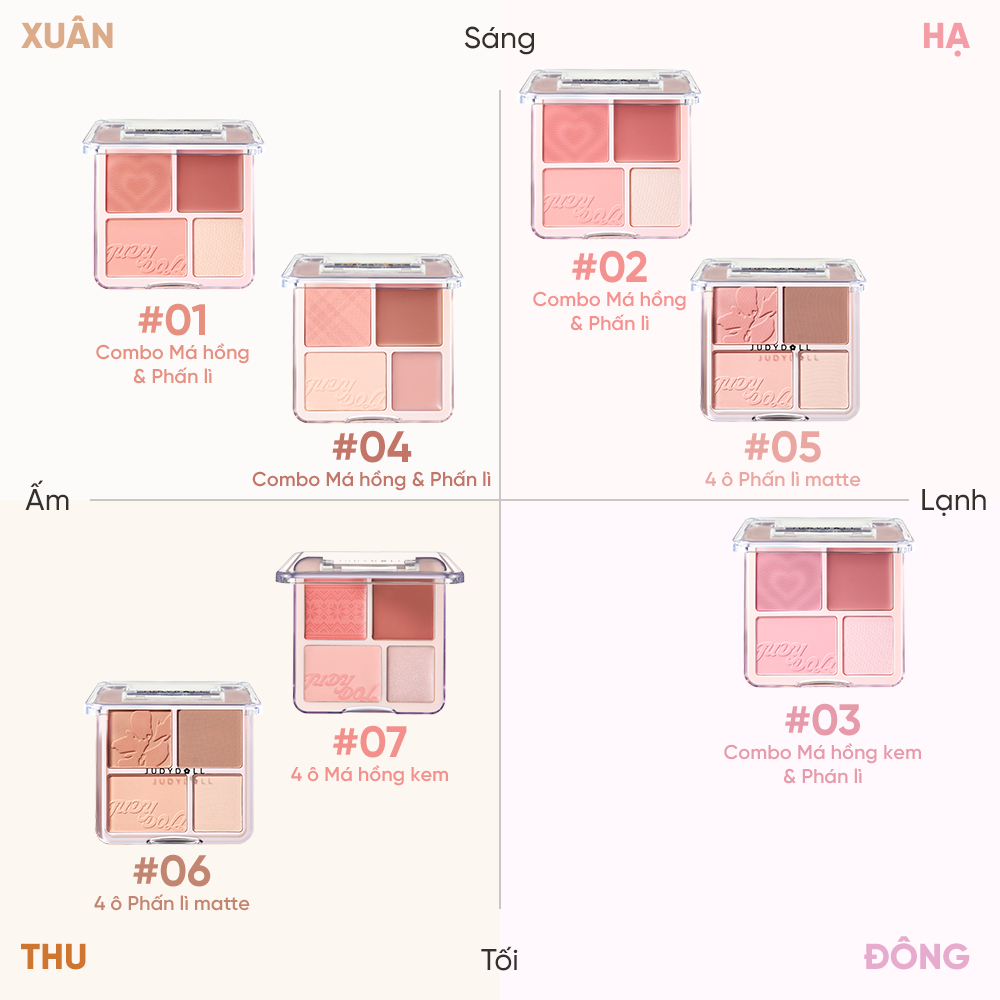 Bảng Phấn Má Hồng Bắt Sáng JUDYDOLL 4 Ô Tông Lì Đa Năng Mềm Mịn Trang Điểm Tự Nhiên Lâu Trôi | BigBuy360 - bigbuy360.vn