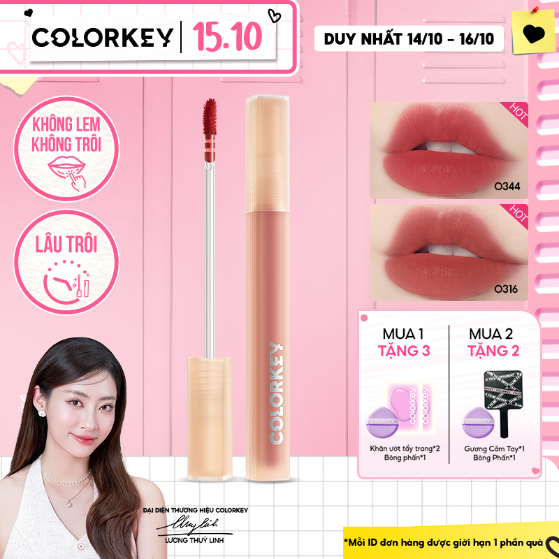 Son COLORKEY Watery Tint, Lì Mịn Nhẹ Môi, Không Dính, Lâu Trôi 1.8g