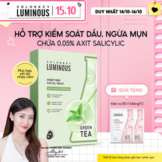 Mặt Nạ Trà Xanh 1 Hộp 10 Miếng Mặt Nạ Giấy COLORKEY LUMINOUS BHA Hỗ Trợ Giảm Dầu Mụn 25ml/miếng