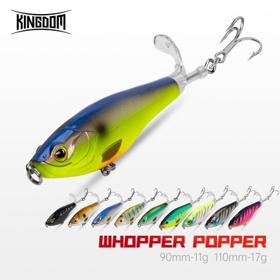 Kingdom Whopper Popper Mồi Câu Cá 90mm 110mm 11g 17g Popper Nổi ABS Mồi Cứng Mềm Xoay Đuôi Cánh Quạt Topwater Chất Lượng Cao Nổi Wobblers Câu Cá