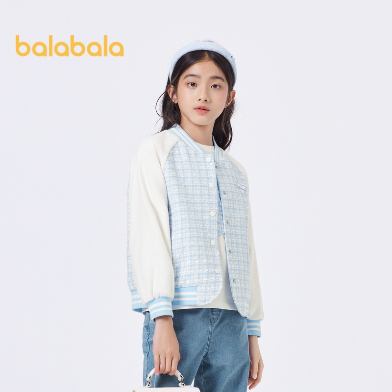 Áo khoác trẻ em balabala Bé gái Mùa xuân thu 2025 Áo khoác bóng chày Colorblock sang trọng Hợp thời 