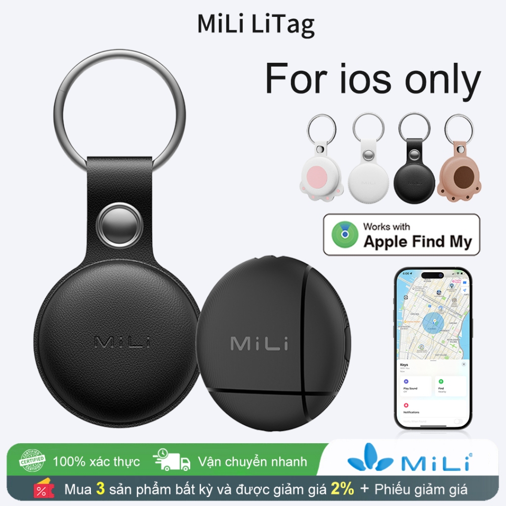 MiLi LiTag Mini Item Finder GPS Bluetooth Tracker Tương thích với Find My iPhone iOS Apple APP