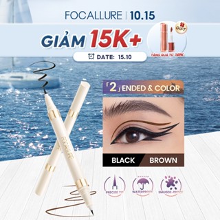 Bút kẻ mắt dạng lỏng FOCALLURE 2 đầu trong 1 khô nhanh chống nước không nhòe màu đen nâu 1.2g