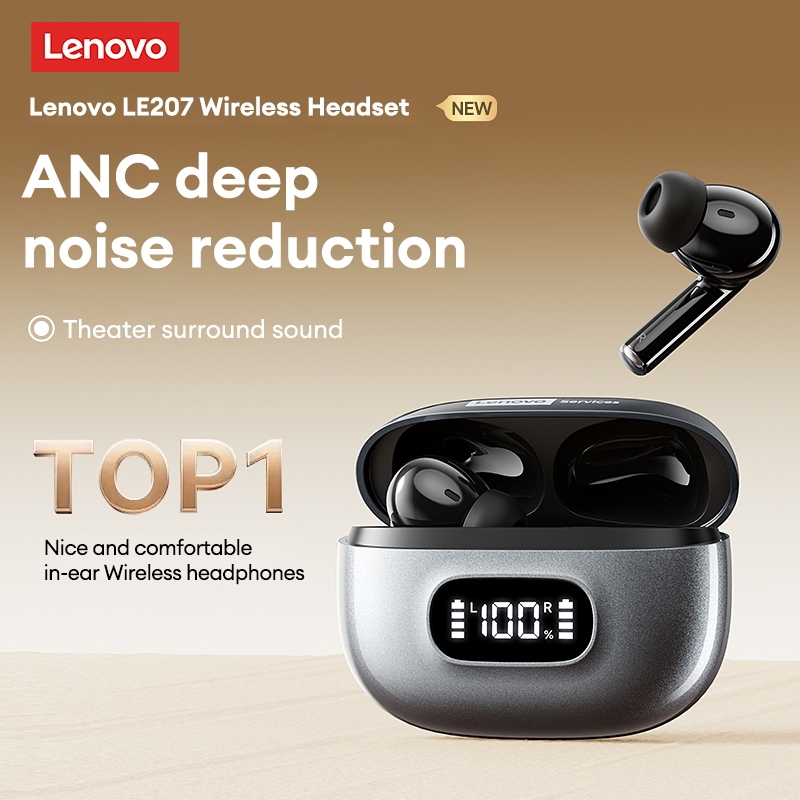 Lenovo LE207 ANC Khử tiếng ồn chủ động Bluetooth 6.0 LED Màn hình thông minh Chế độ kép Độ trễ thấp Tuổi thọ pin dài Tai nghe Bluetooth trong tai | BigBuy360 - bigbuy360.vn