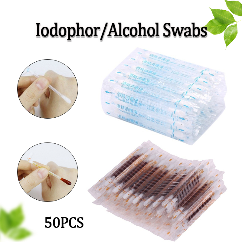 Bộ 50 Dùng Một Lần Y Tế iodophor & alcohol tăm bông Di Động Sơ Cứu Vết Thương Đa Năng Tẩy Tế Bào Chế