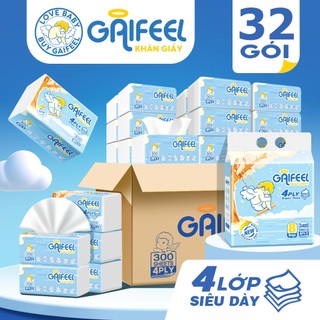  GAIFEEL Khăn giấy 32 gói khăn ăn 300 tờ 4 lớp chất lượng cao dày và mềm làm từ bột gỗ nguyên chất 