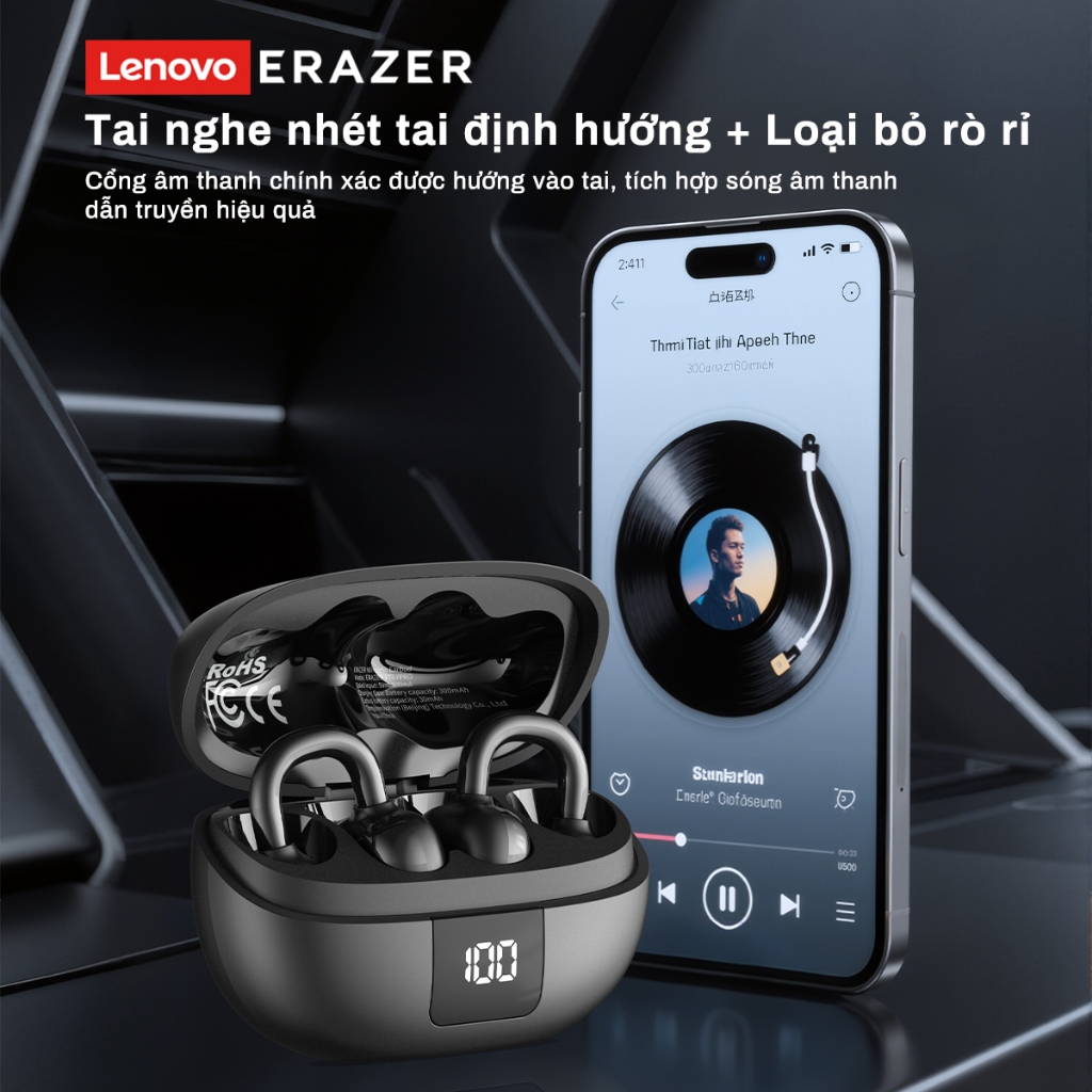 Lenovo ERAZER XT67 PRO ANC Al Thông Minh Dịch Thuật Thời Gian Thực Chống Ồn Tai Nghe Bluetooth Loại Kẹp Tai Nghe Bluetooth 6.0 Có Màn Hình LED Tai Nghe Không Dây HiFi Stereo | BigBuy360 - bigbuy360.vn