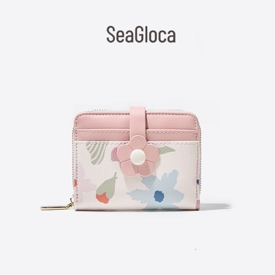 SeaGloca  Ví tròn có khóa kéo hoa Hộp đựng thẻ đa chức năng có túi đựng tiền xu cho phụ nữ số 40
