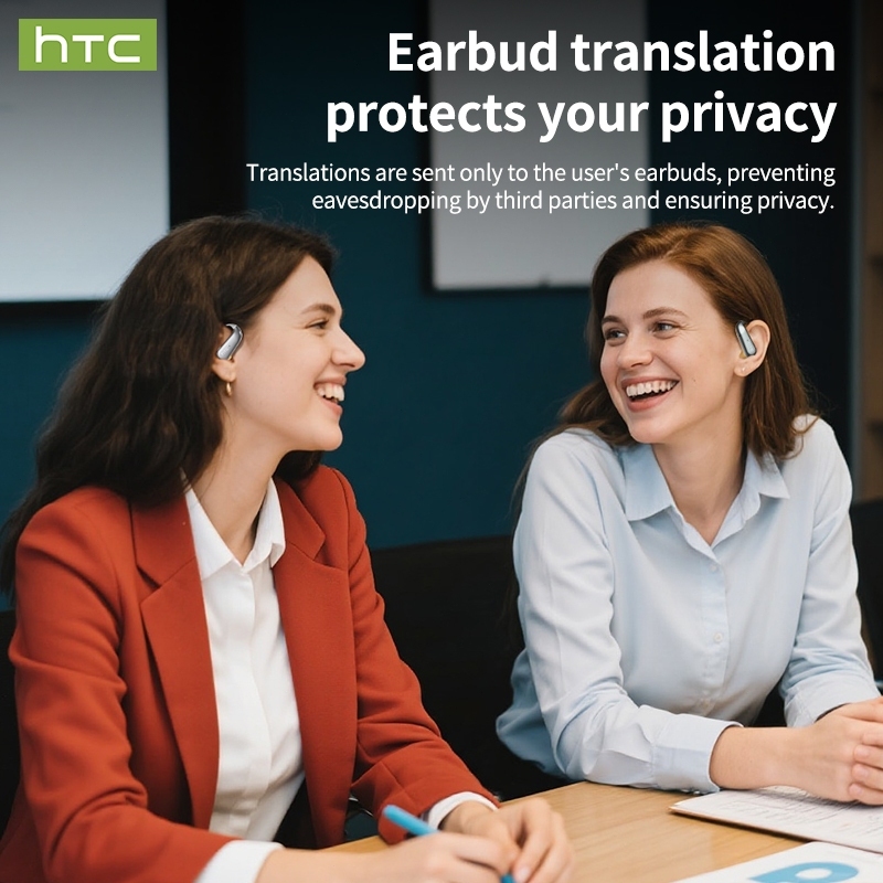 Tai nghe Bluetooth HTC NE38 AI hỗ trợ 134 ngôn ngữ, đi kèm hộp sạc trong suốt và micrô chống nước cấp IPX5. | BigBuy360 - bigbuy360.vn