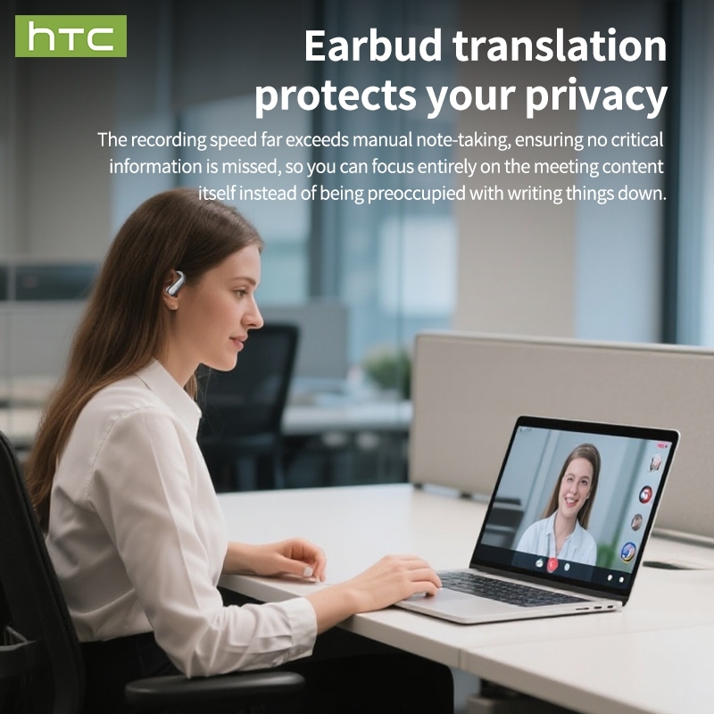 Tai nghe Bluetooth HTC NE38 AI hỗ trợ 134 ngôn ngữ, đi kèm hộp sạc trong suốt và micrô chống nước cấp IPX5. | BigBuy360 - bigbuy360.vn