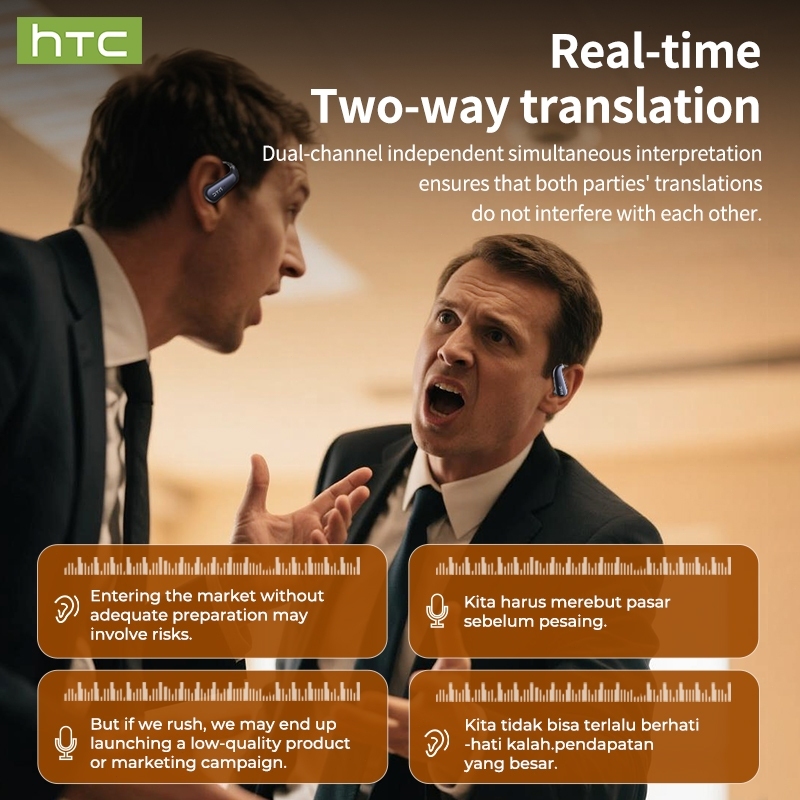Tai nghe Bluetooth HTC NE38 AI hỗ trợ 134 ngôn ngữ, đi kèm hộp sạc trong suốt và micrô chống nước cấp IPX5. | BigBuy360 - bigbuy360.vn