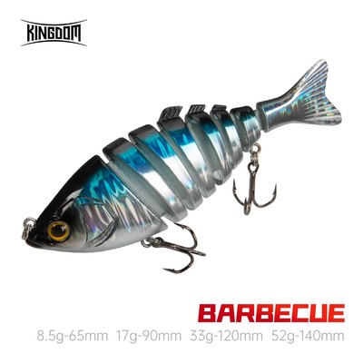 Kingdom Hot Thịt Nướng Mồi Câu Cá 65mm 120mm 8.5g 33g Chìm ABS Mồi Cứng 6 & 8 Khớp Thực Tế Swimbaits Dụ Wobblers Cho Bass Cá Rô Pike Barracuda Cá Hồi