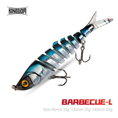 Kingdom Thịt Nướng-L Mồi Câu Cá Đa Khớp 90mm 120mm 140mm 10g 21g 33g Chìm ABS Mồi Cứng 8 Phần Linh Hoạt Swimbait Thực Tế Crankbait Cho Bass Pike Cá Hồi