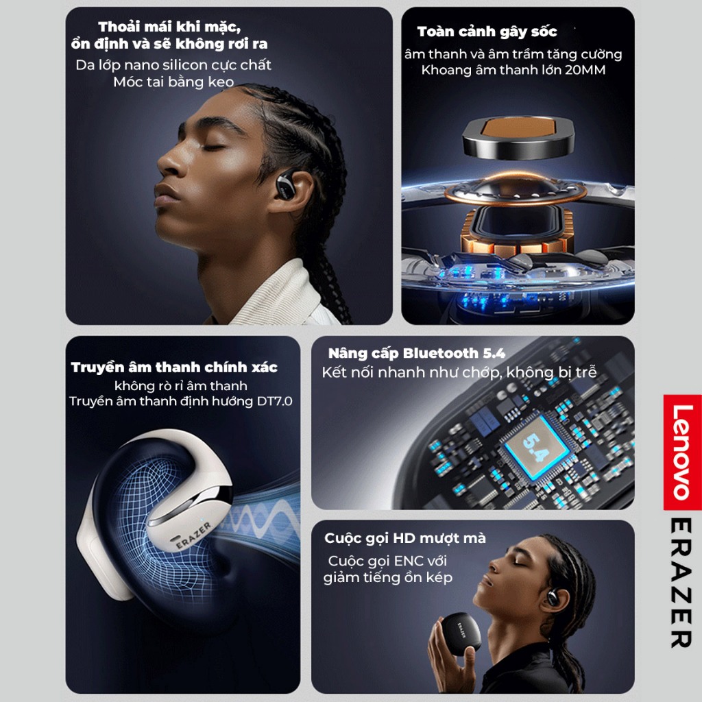 Lenovo ERAZER X9 Open Ear OWS Tai nghe không dây Tai nghe Bluetooth 5.4 Tai nghe Lenovo âm thanh nổi 3D Giảm tiếng ồn Hifi Music IPX4 Tai nghe thể thao chống nước tai nghe bluetooth tai nghe móc vành tai tai nghe thể thao | BigBuy360 - bigbuy360.vn