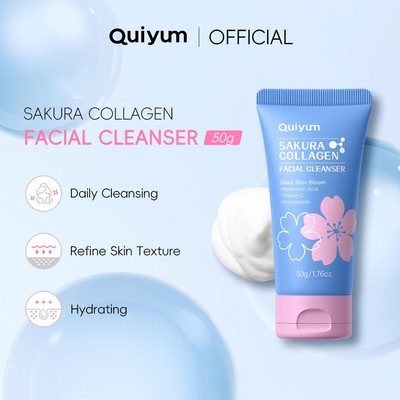 Sữa rửa mặt QUIYUM Sakura Collagen | Da thủy tinh Bloom | Sữa rửa mặt dưỡng ẩm nhẹ nhàng với Axit Hyaluronic & Niacinamide cho mọi loại da