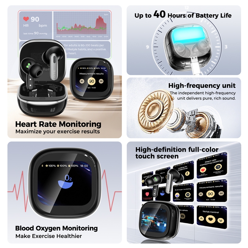 HTC NE46 Tai nghe không dây Tai nghe Bluetooth 6.0 có màn hình cảm ứng LED Tai nghe doanh nghiệp có Mic chống nước IPX5 Có chức năng phát hiện nhịp tim | BigBuy360 - bigbuy360.vn