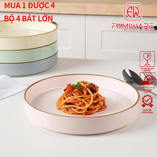 Famiware Bộ 4 món Bộ bát gốm nhiều màu Tinh vân Bộ thiết kế đột quỵ màu vàng nâu Sesame Glaze Pasta Bowl Lò vi sóng và máy rửa chén an toàn