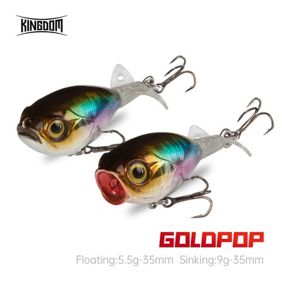 Vương Quốc GOLDPOP Mồi Câu Cá 35mm 5.5g 9g Nổi Whopper Popper & Chìm Chìm ABS Mồi Cứng Mồi Xoay Mềm Đuôi Topwater Plopper Wobblers Cho Bass Cá Rô Pike Barracuda Cá Hồi