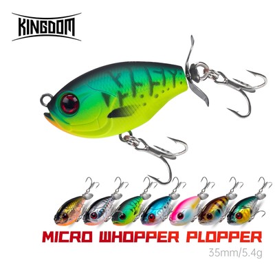 Kingdom Micro Whopper Popper Mồi Câu Cá 35mm 5.4g Nổi Topwater ABS Mồi Cứng Mồi Xoay Mềm Đuôi Topwater Wobblers Cho Bass Cá rô phi Đầu Rắn Cá Rô Pike Barracuda Cá hồi