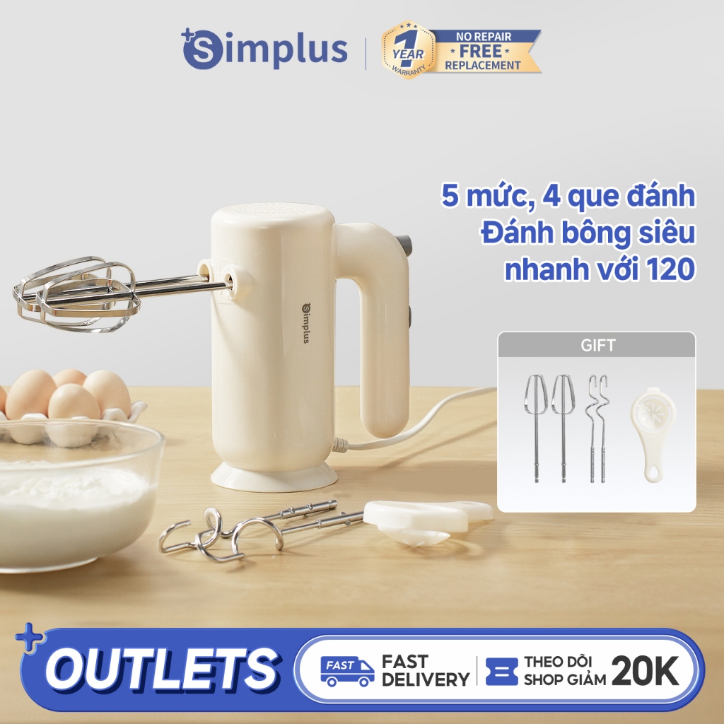 Simplus Máy đánh trứng đa năng Cầm tay gọn nhẹ  Máy đánh bông kem Máy trộn bột  Dụng cụ làm bánh tại nhà DADQ001