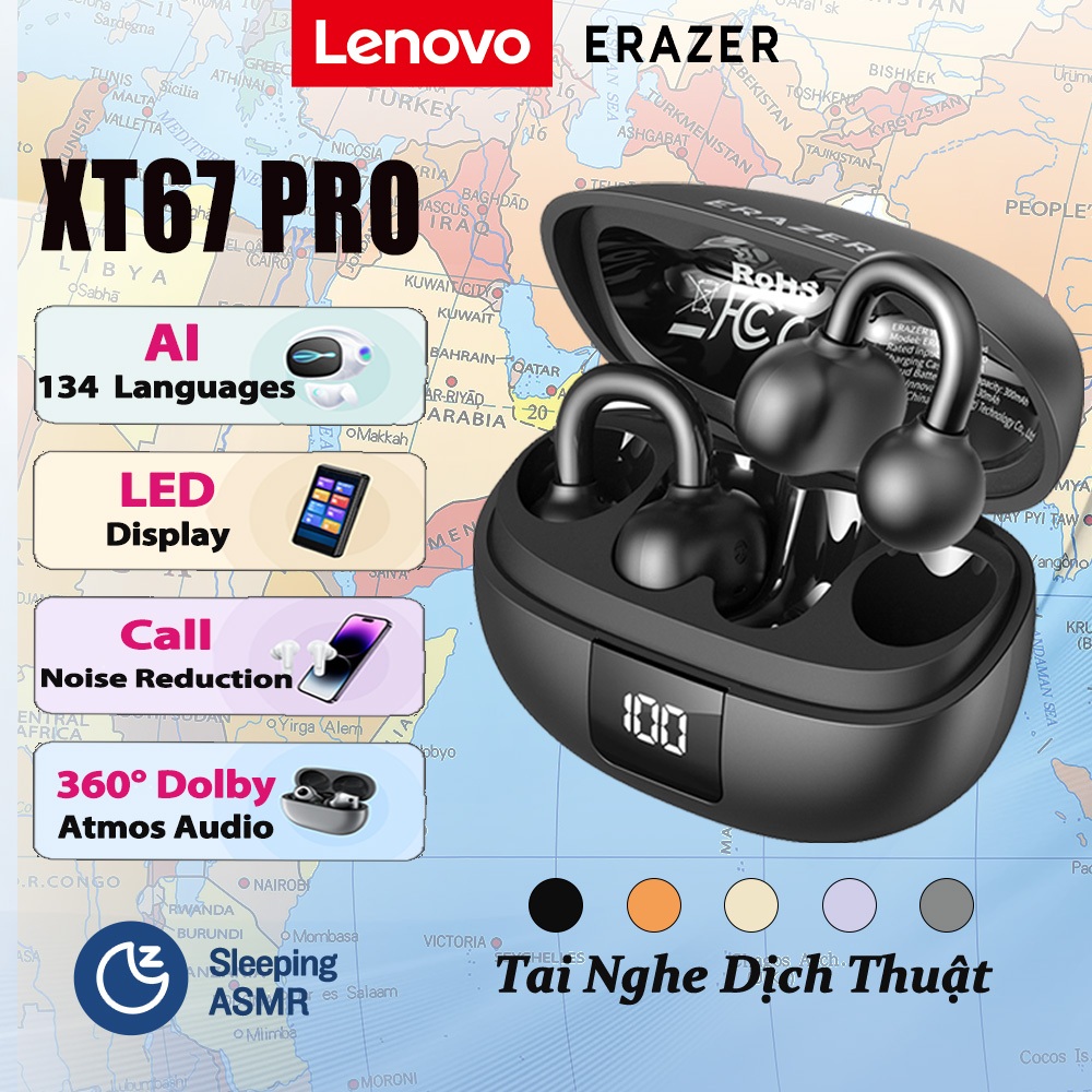 [Nâng cấp] Lenovo ERAZER XT67 PRO 360° Tai nghe Bluetooth âm thanh Dolby Atmos Thiết kế kẹp tai Tai nghe dịch AI Hỗ trợ 134 ngôn ngữ Tai nghe không dây | BigBuy360 - bigbuy360.vn