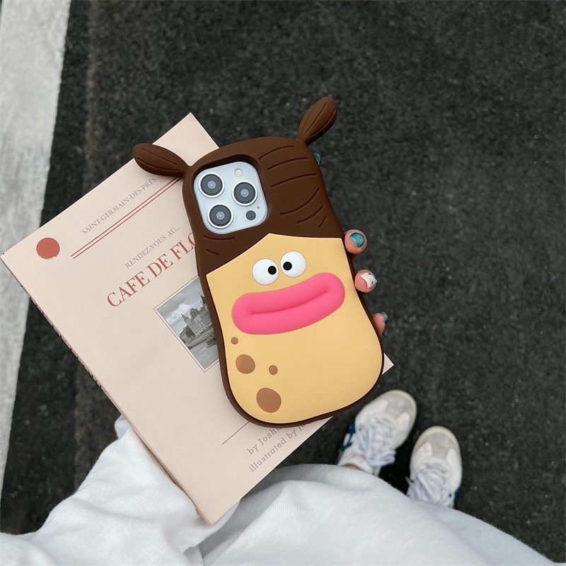 Pinch và giải nén xúc xích bện miệng cô gái Ốp điện thoại silicon mềm tương thích với iPhone 17 16 1