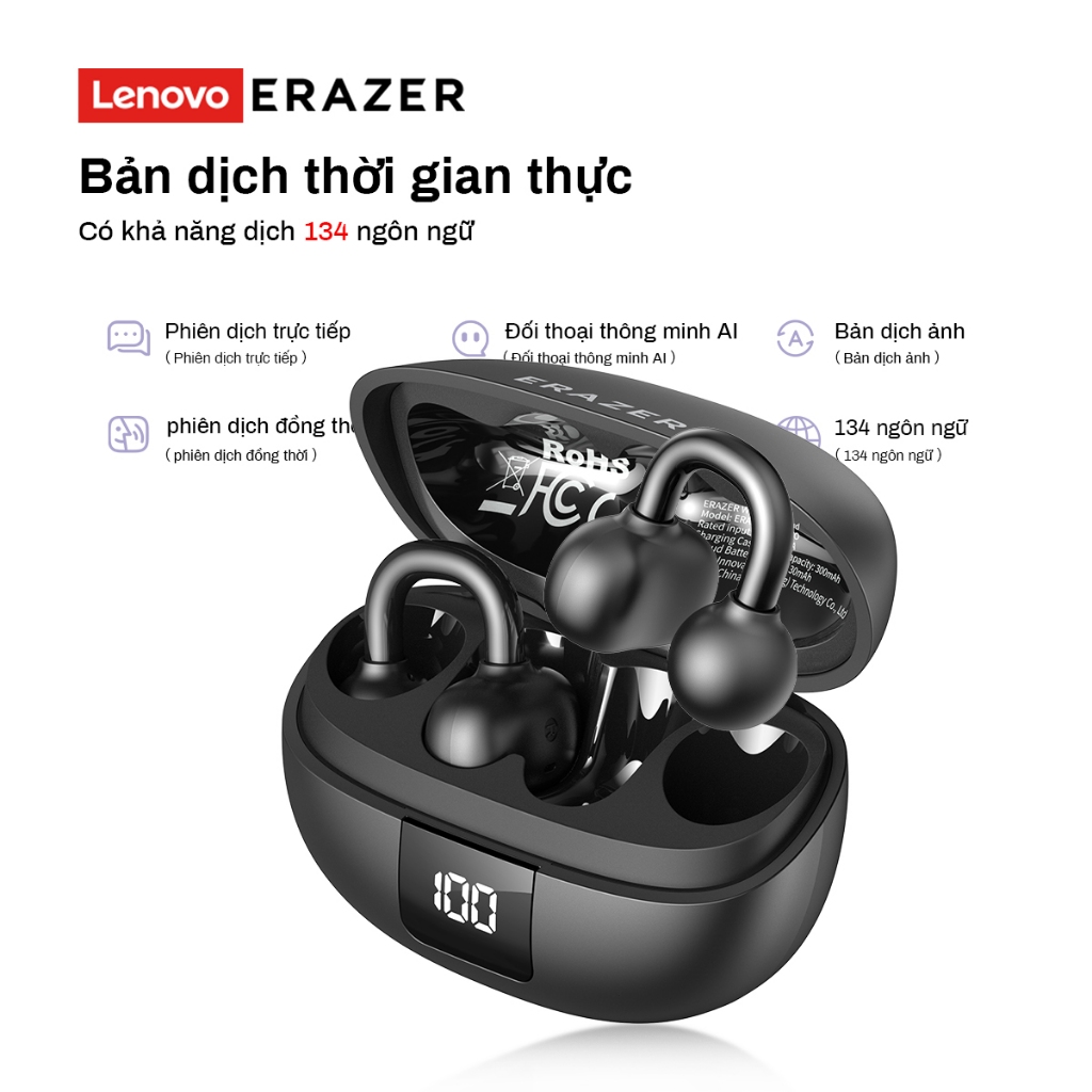 Lenovo ERAZER XT67 PRO ANC Al Thông Minh Dịch Thuật Thời Gian Thực Chống Ồn Tai Nghe Bluetooth Loại Kẹp Tai Nghe Bluetooth 6.0 Có Màn Hình LED Tai Nghe Không Dây HiFi Stereo | BigBuy360 - bigbuy360.vn