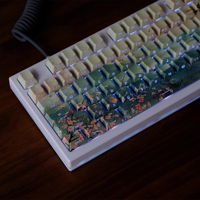 [CHỈ CÓ KEYCAP] Hoa Keycap khắc bên hoa 136 phím tỏa sáng xuyên thấu hồ sơ anh đào PBT Dye-sub cho C