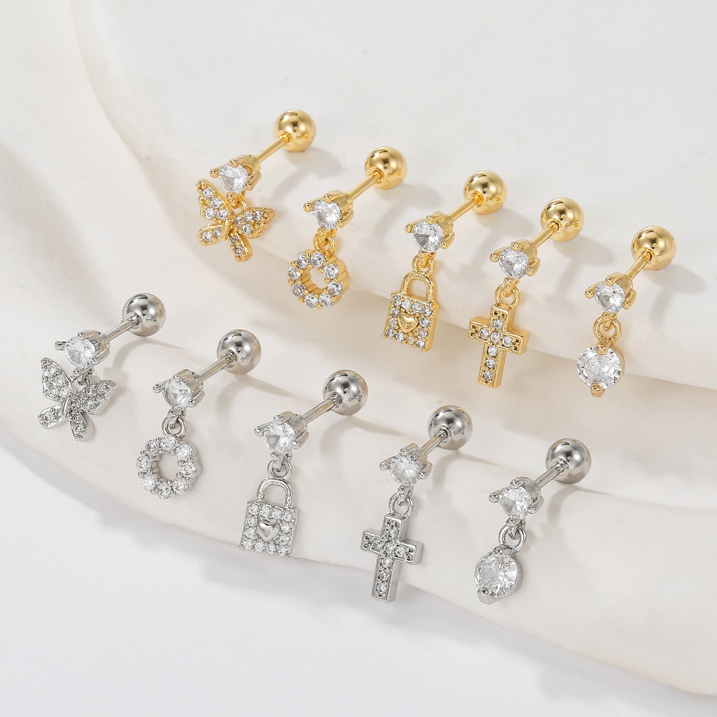 1 chiếc bông tai thép titan G23 hình chữ thập hình trái tim, bông tai nữ trang sức