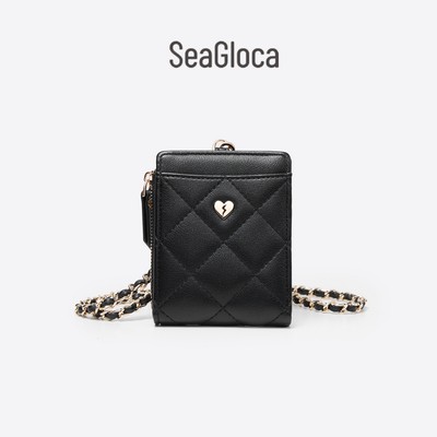 Seagloca Hộp đựng thẻ Zip da họa tiết có dây đeo dây xích có thể tháo rời đa chức năng cho phụ nữ 43